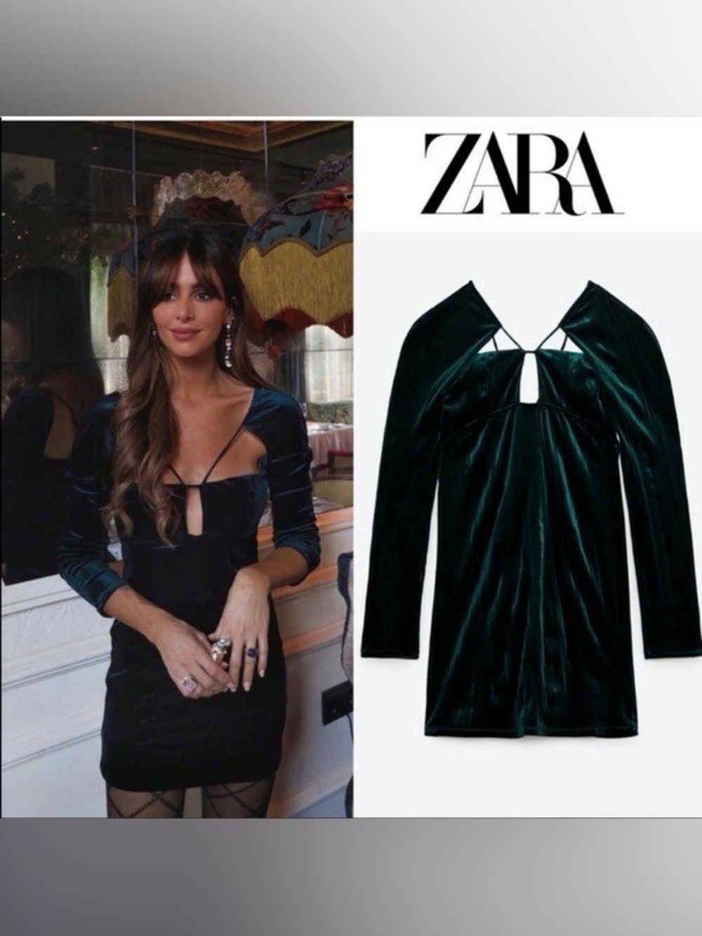 Zara Velvet Green Mini Dress 2712/357 Size S